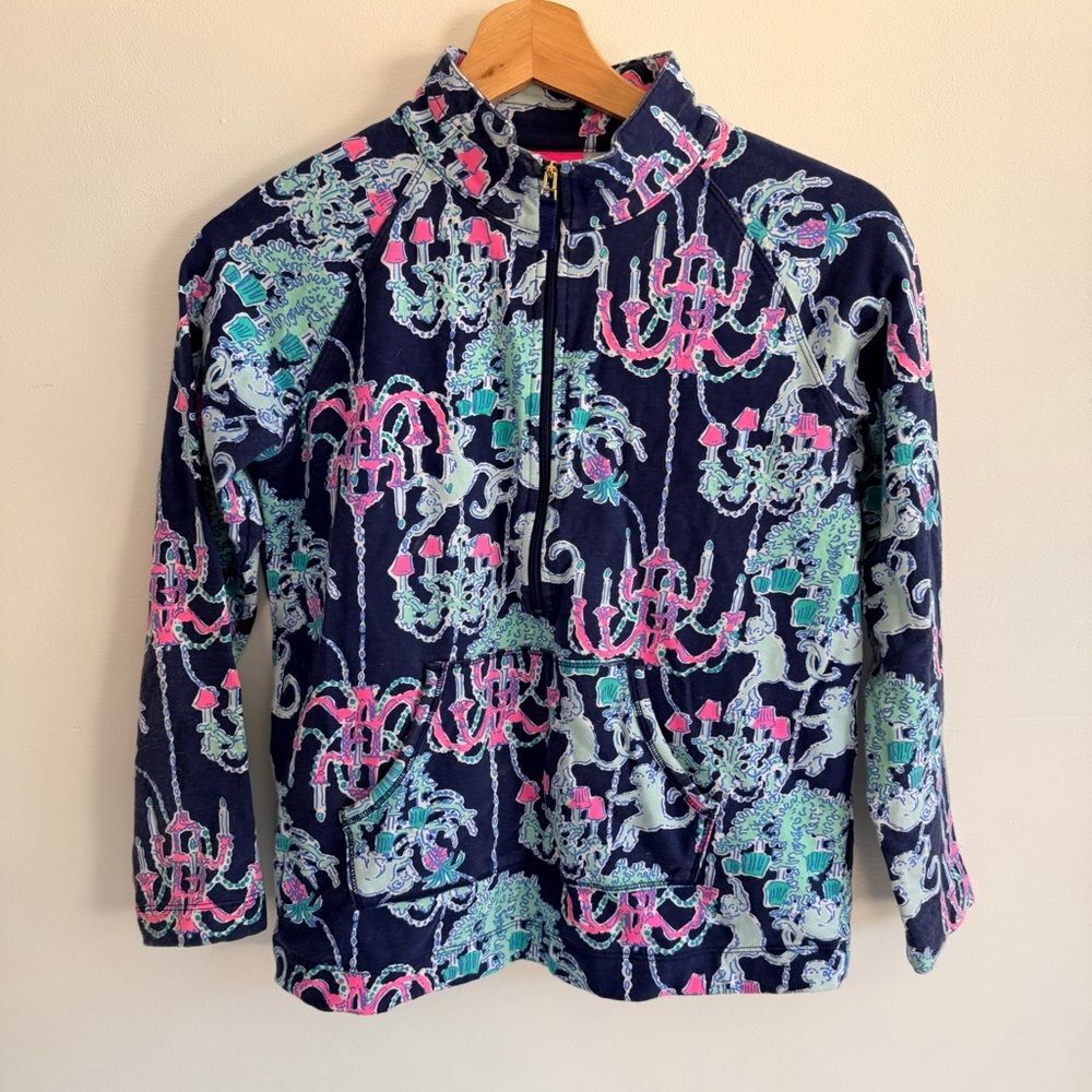 Lilly Pulitzer Captain Popover Monkey Trouble Print Half Zip Girls XL 12 14 - Picture 2 of 9
